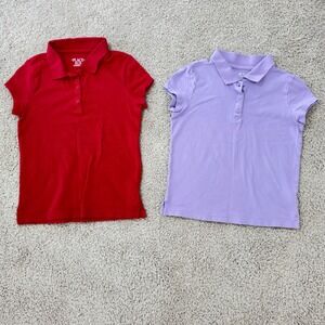 The Children's Place Girls Polo Shirts Size M 7/8 Red Purple 2Pack SchoolUniform